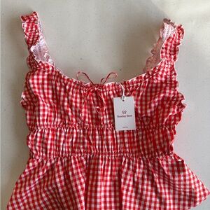 NWT Aritzia sunday best helena poplin top red gingham size small